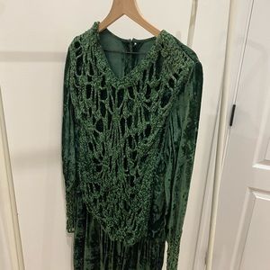 Designer Vintage crushed velvet dress // Color green